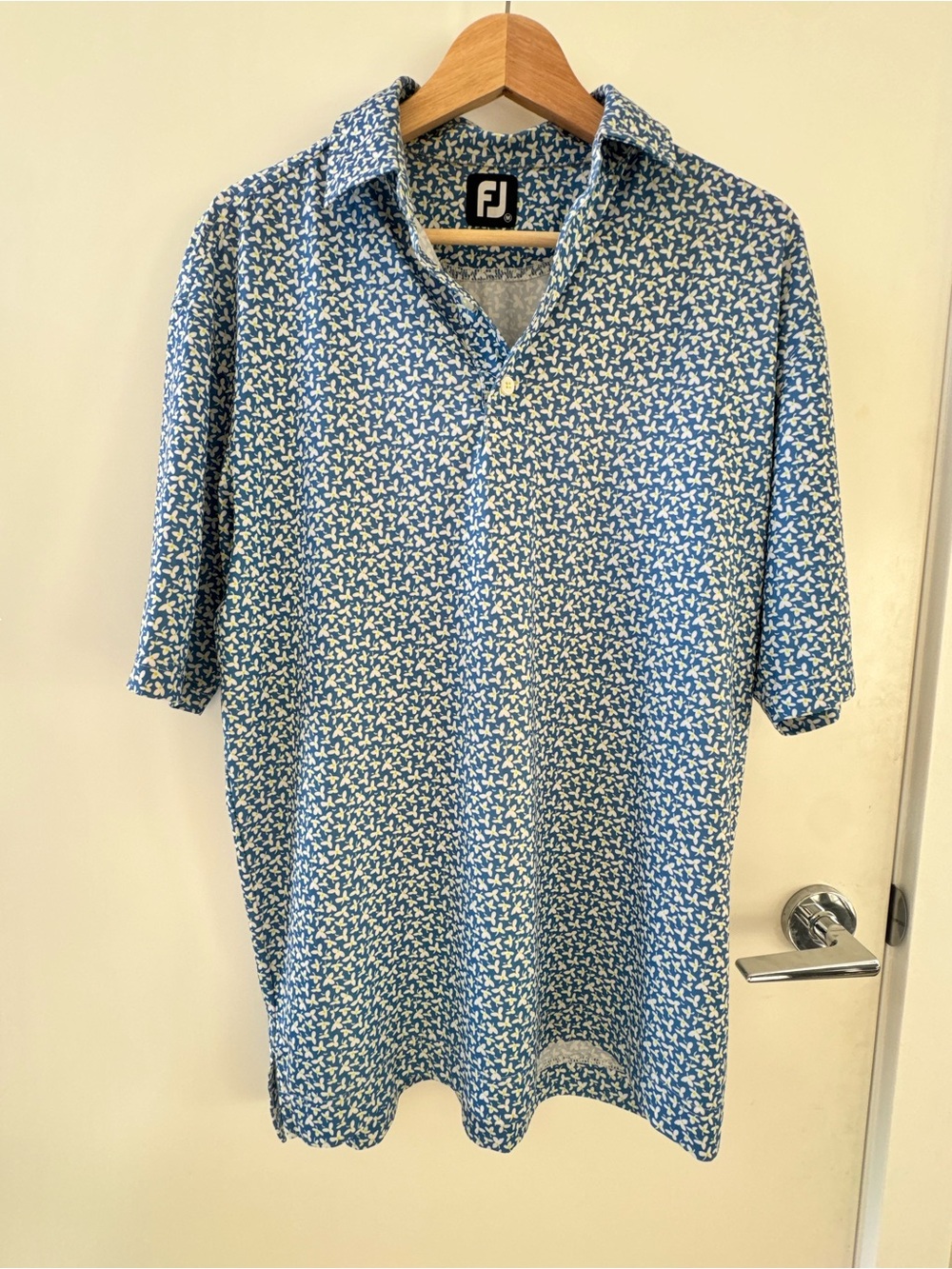 FootJoy Blue & White Micro-Print Golf Polo - Medium